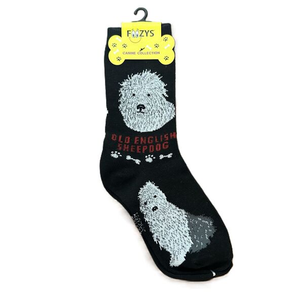 Foozys Black Old English Sheepdog Casual Crew Socks Women's One Size - Picture 1 of 2